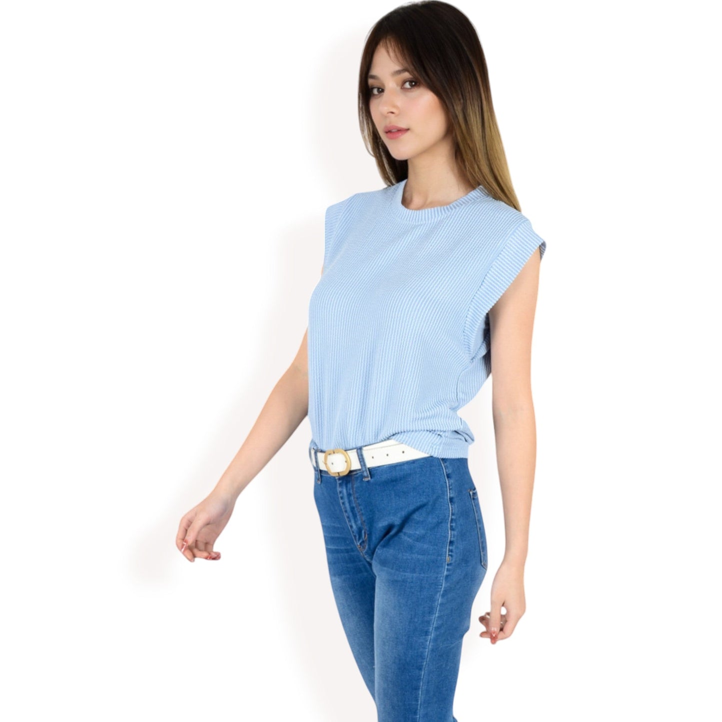 Ribbed Knit Sleeveless Top with Shoulder Detail