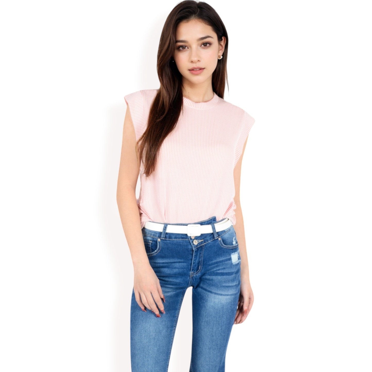 Ribbed Knit Sleeveless Top with Shoulder Detail