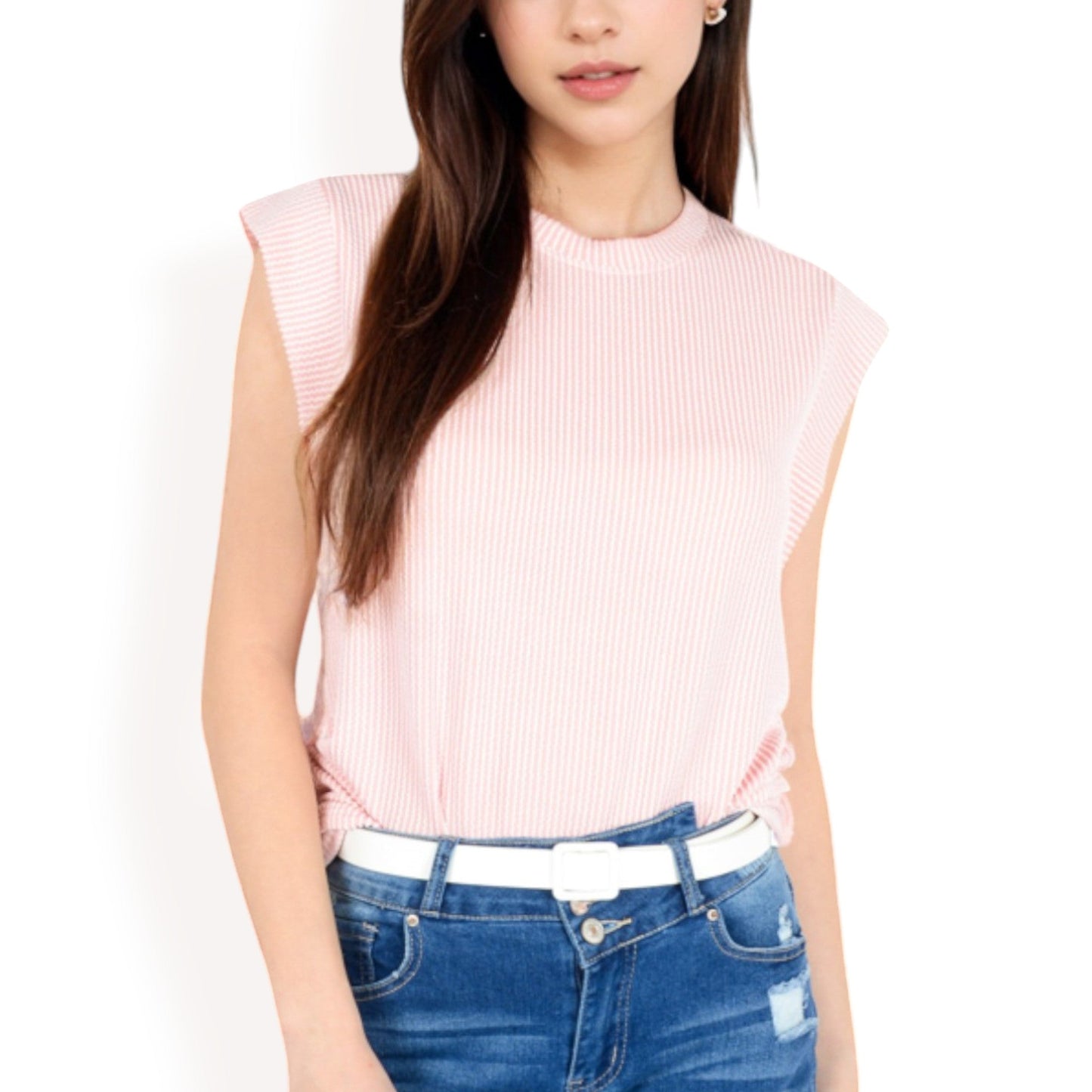 Ribbed Knit Sleeveless Top with Shoulder Detail