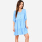 Women's V-Neck Button-Front Babydoll Dress with 3/4 Sleeves and Tiered Ruffle Hem