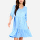 Women's V-Neck Button-Front Babydoll Dress with 3/4 Sleeves and Tiered Ruffle Hem