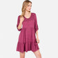 Women's V-Neck Button-Front Babydoll Dress with 3/4 Sleeves and Tiered Ruffle Hem