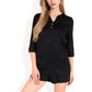 Textured Two-Piece Set with Button-Up Blouse and Drawstring Shorts