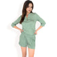 Textured Two-Piece Set with Button-Up Blouse and Drawstring Shorts