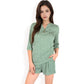Textured Two-Piece Set with Button-Up Blouse and Drawstring Shorts