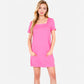 Women's Square Neck Short Sleeve Shift Dress with Front Pockets