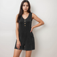 Women's Textured Knit Sleeveless Romper with Button Front Detail and Side Pockets