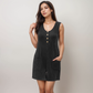 Women's Textured Knit Sleeveless Romper with Button Front Detail and Side Pockets