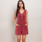 Women's Textured Knit Sleeveless Romper with Button Front Detail and Side Pockets