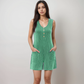 Women's Textured Knit Sleeveless Romper with Button Front Detail and Side Pockets
