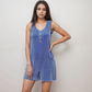 Women's Textured Knit Sleeveless Romper with Button Front Detail and Side Pockets