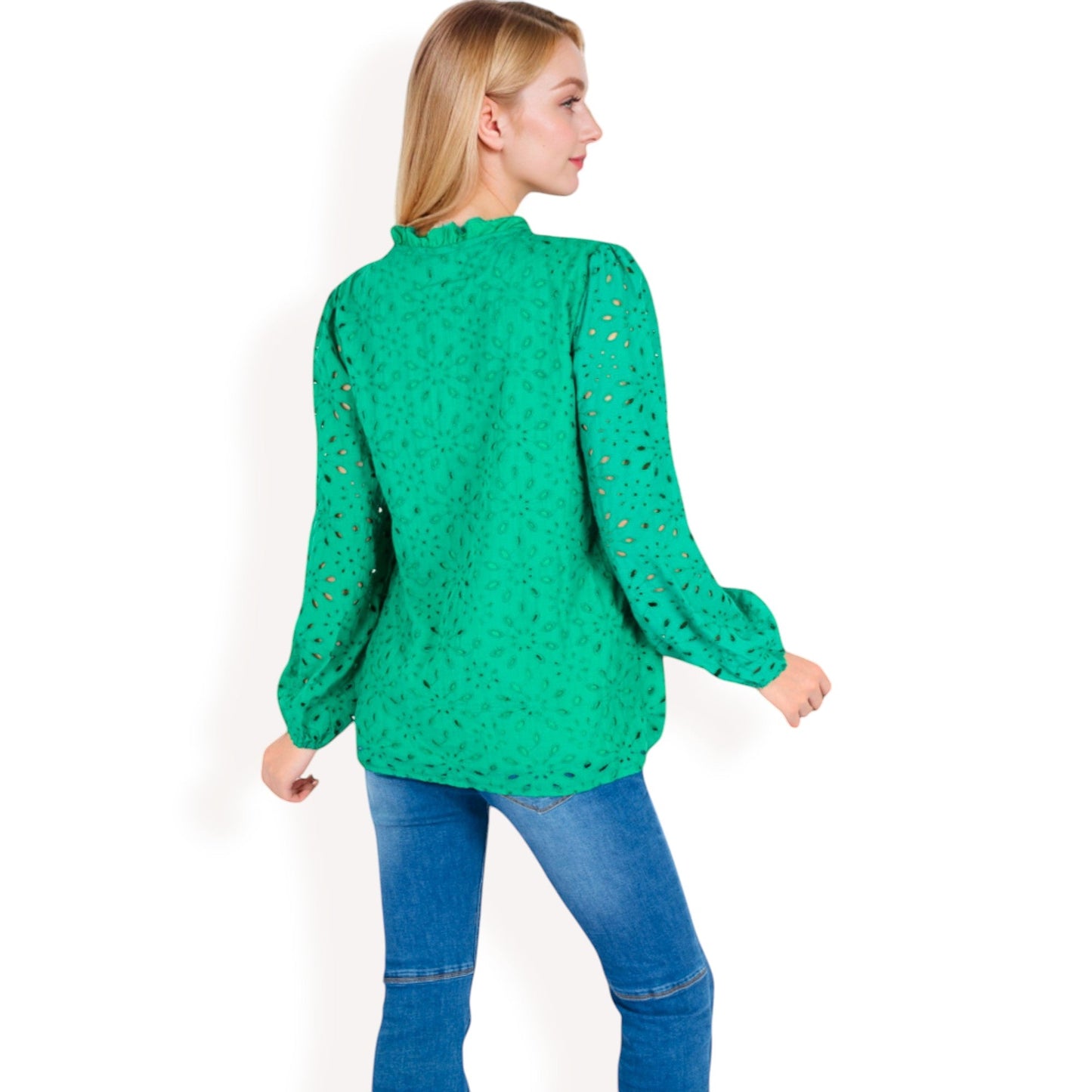 Long Sleeve Floral Print Blouse with Ruffled High Neck