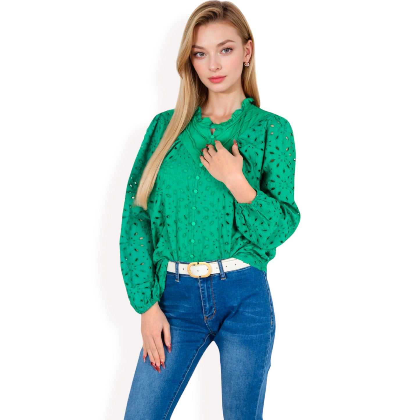 Long Sleeve Floral Print Blouse with Ruffled High Neck