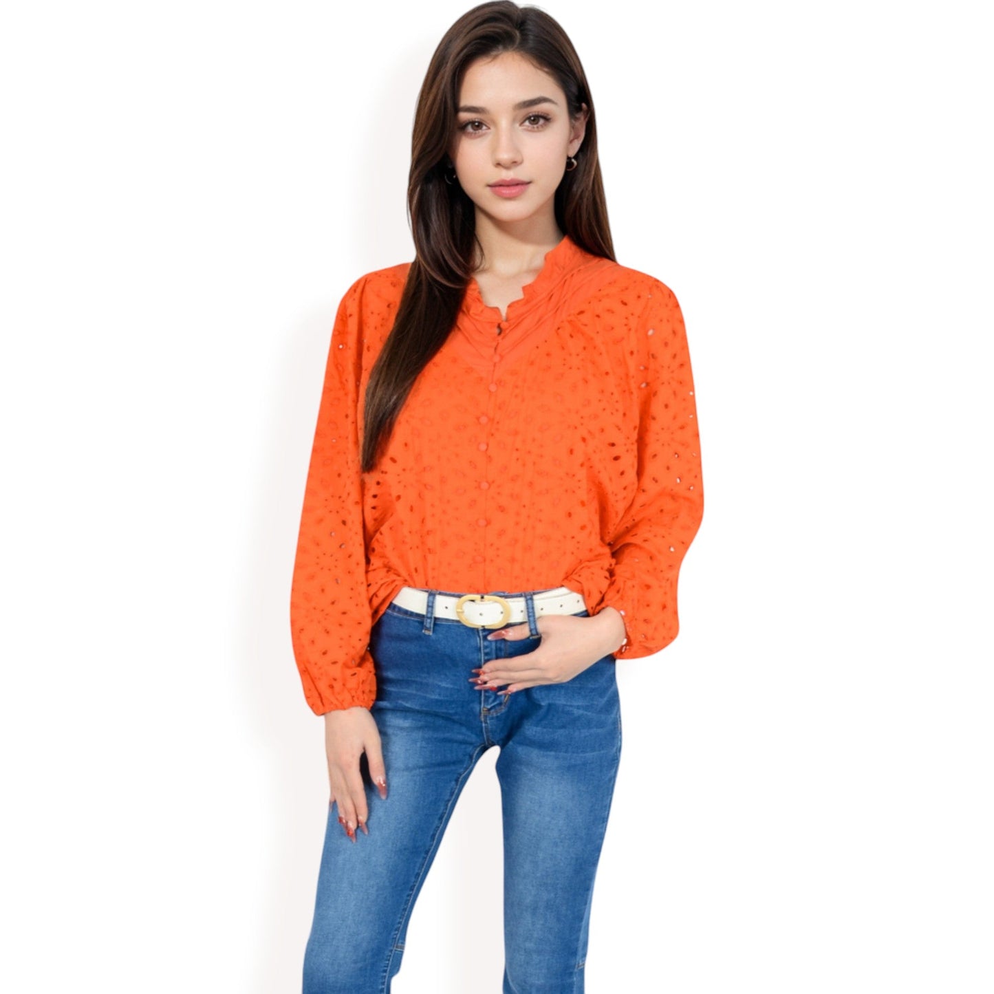 Long Sleeve Floral Print Blouse with Ruffled High Neck