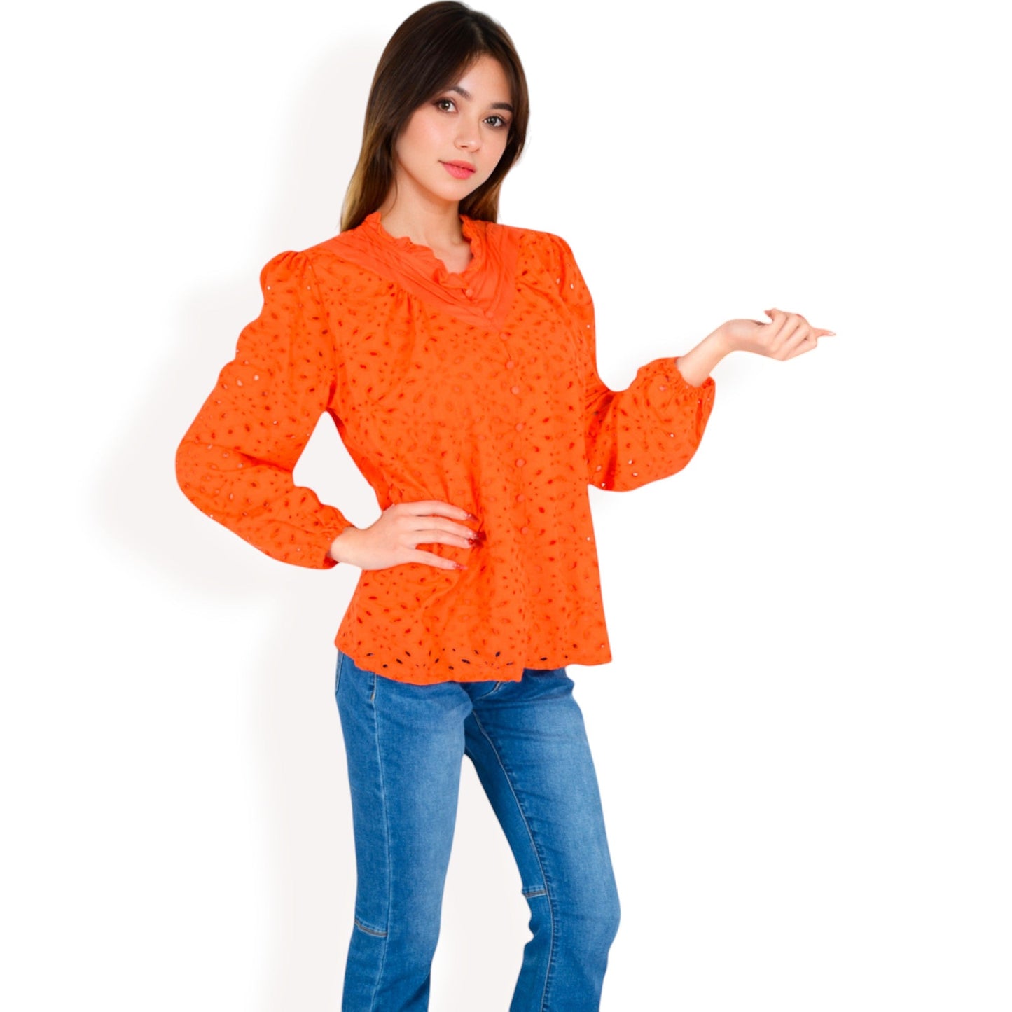Long Sleeve Floral Print Blouse with Ruffled High Neck