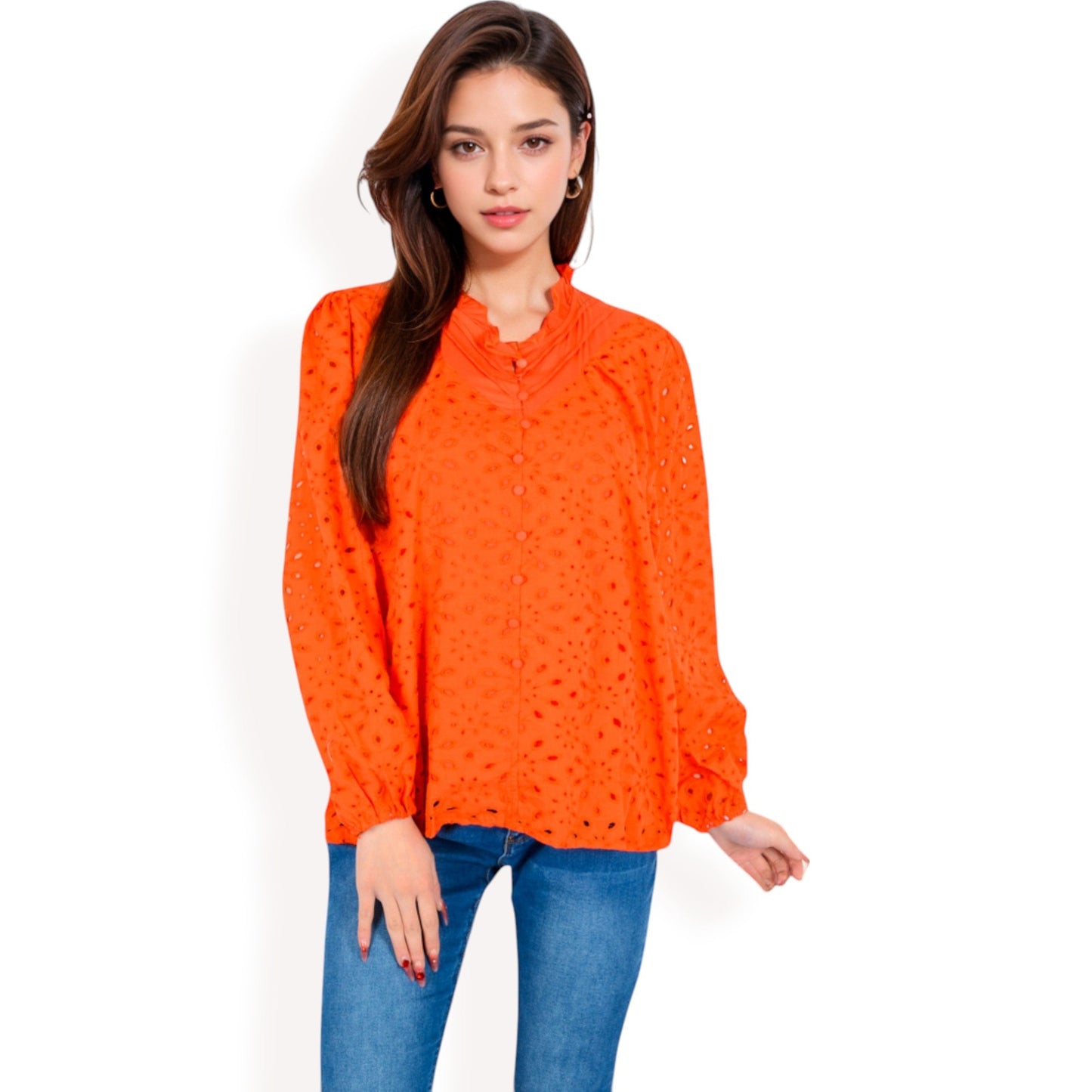 Long Sleeve Floral Print Blouse with Ruffled High Neck