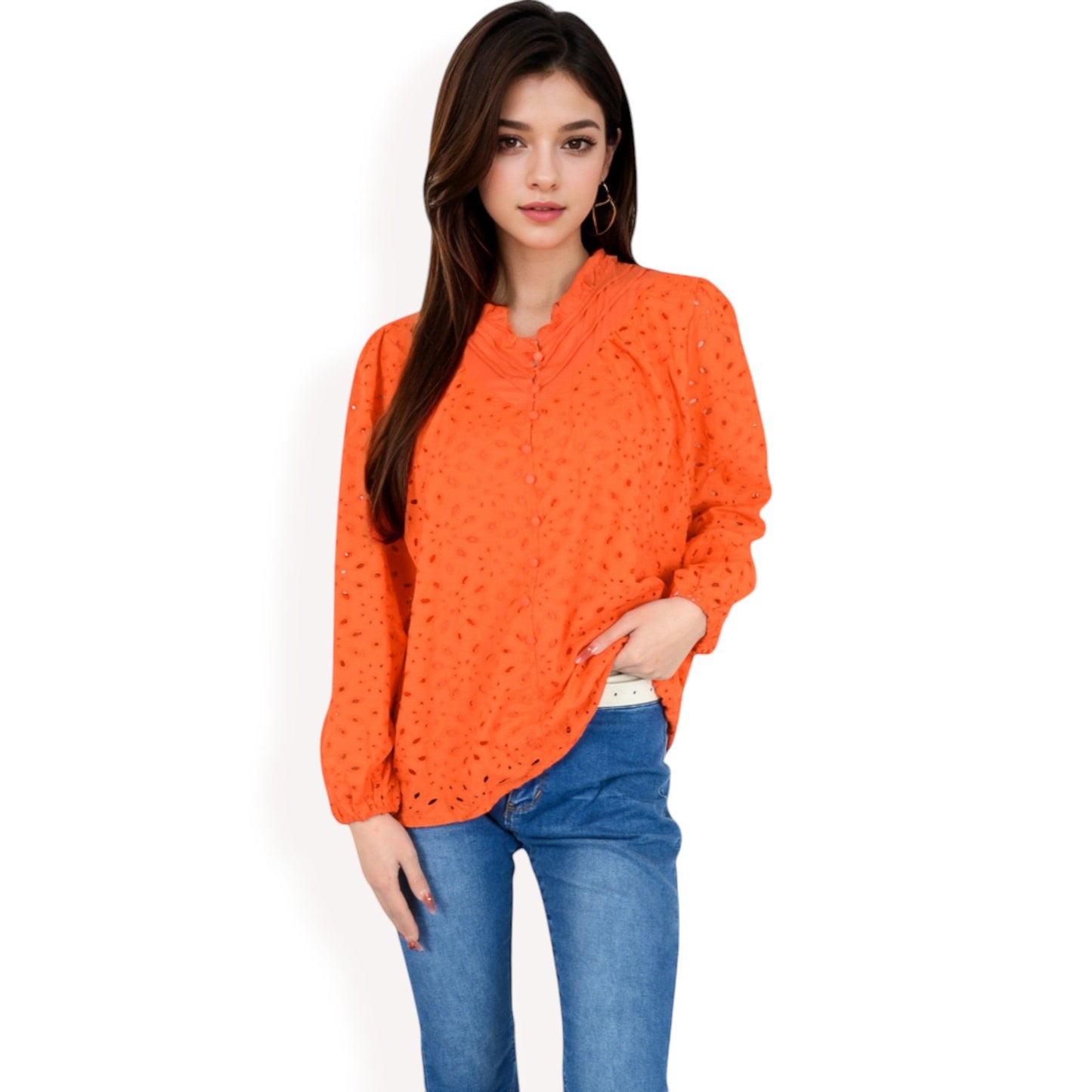 Long Sleeve Floral Print Blouse with Ruffled High Neck