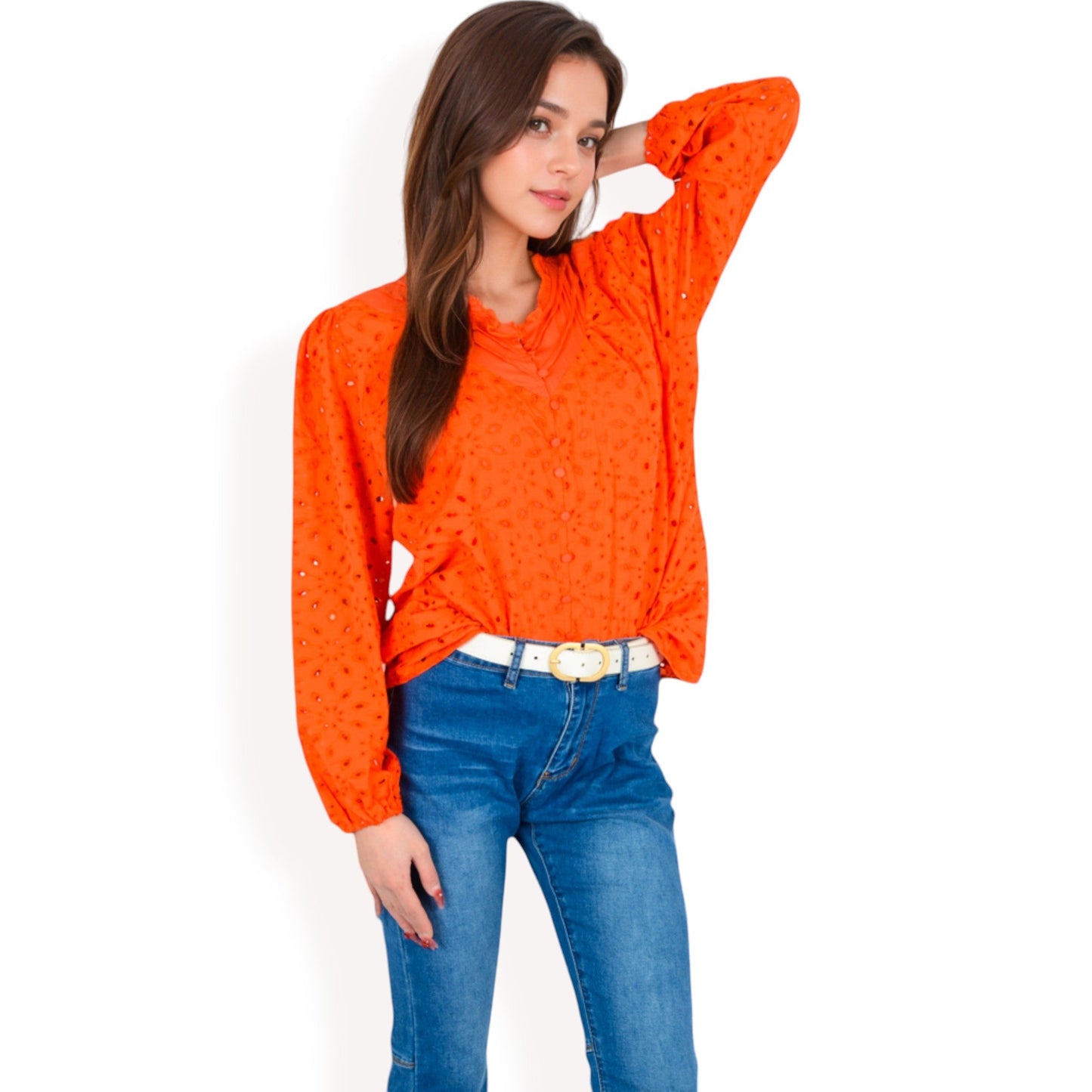 Long Sleeve Floral Print Blouse with Ruffled High Neck