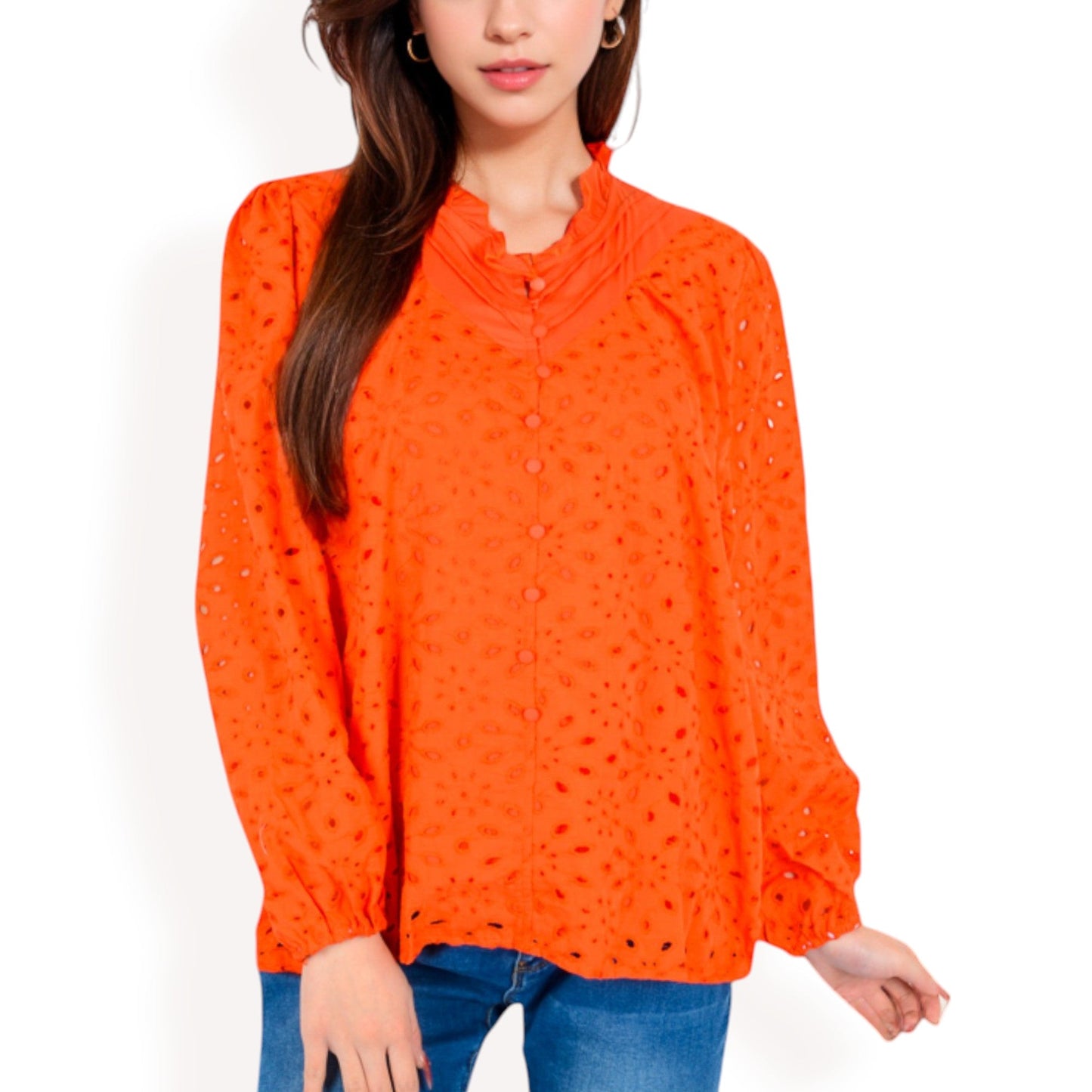 Long Sleeve Floral Print Blouse with Ruffled High Neck