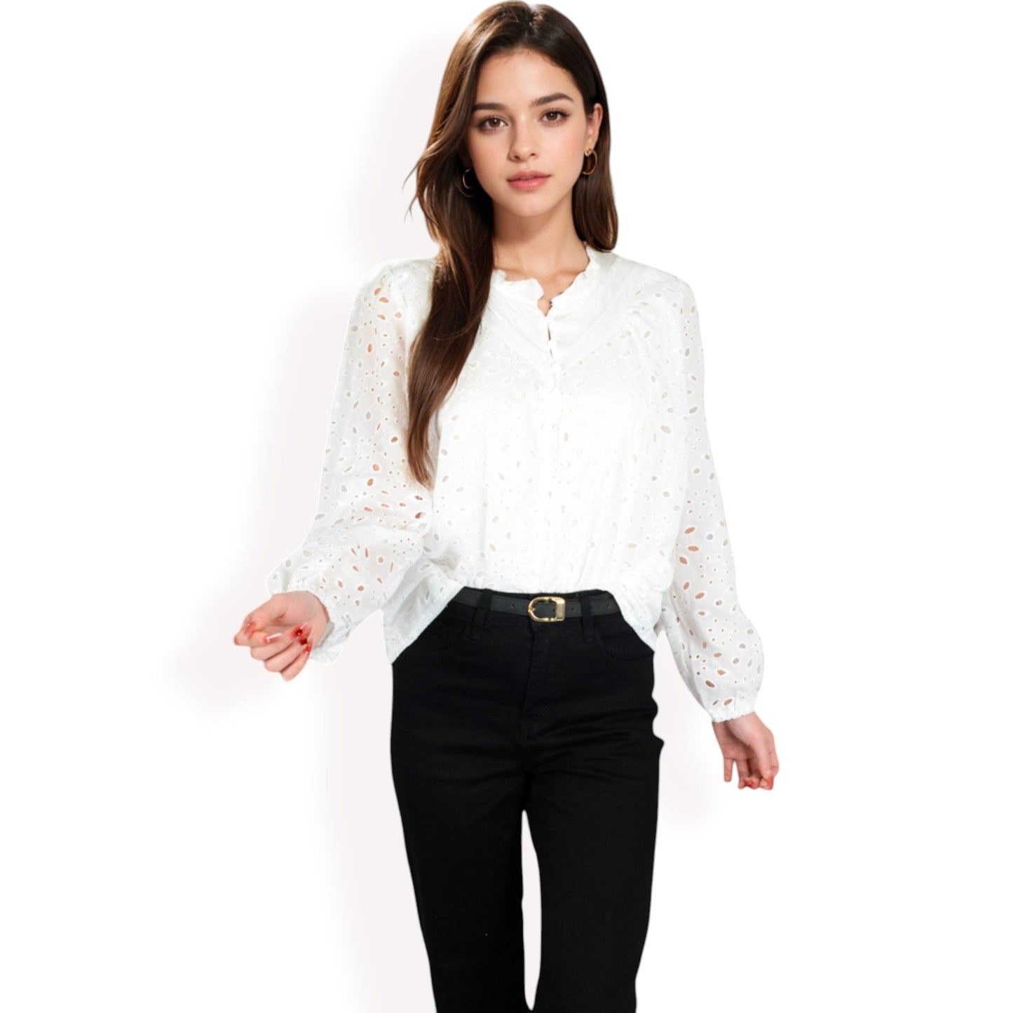 Long Sleeve Floral Print Blouse with Ruffled High Neck