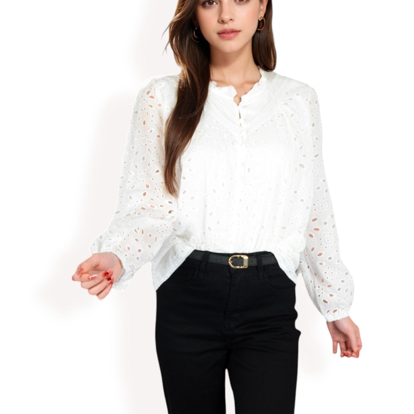Long Sleeve Floral Print Blouse with Ruffled High Neck