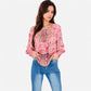 Women's Floral Boho Peasant Blouse with Long Sleeves and Tassel Tie