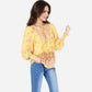 Women's Floral Boho Peasant Blouse with Long Sleeves and Tassel Tie