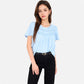 Lace Yoke Short Sleeve Blouse with Pleated Front