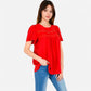 Lace Yoke Short Sleeve Blouse with Pleated Front