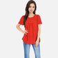 Lace Yoke Short Sleeve Blouse with Pleated Front