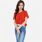 Lace Yoke Short Sleeve Blouse with Pleated Front