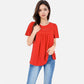 Lace Yoke Short Sleeve Blouse with Pleated Front
