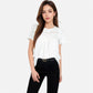 Lace Yoke Short Sleeve Blouse with Pleated Front