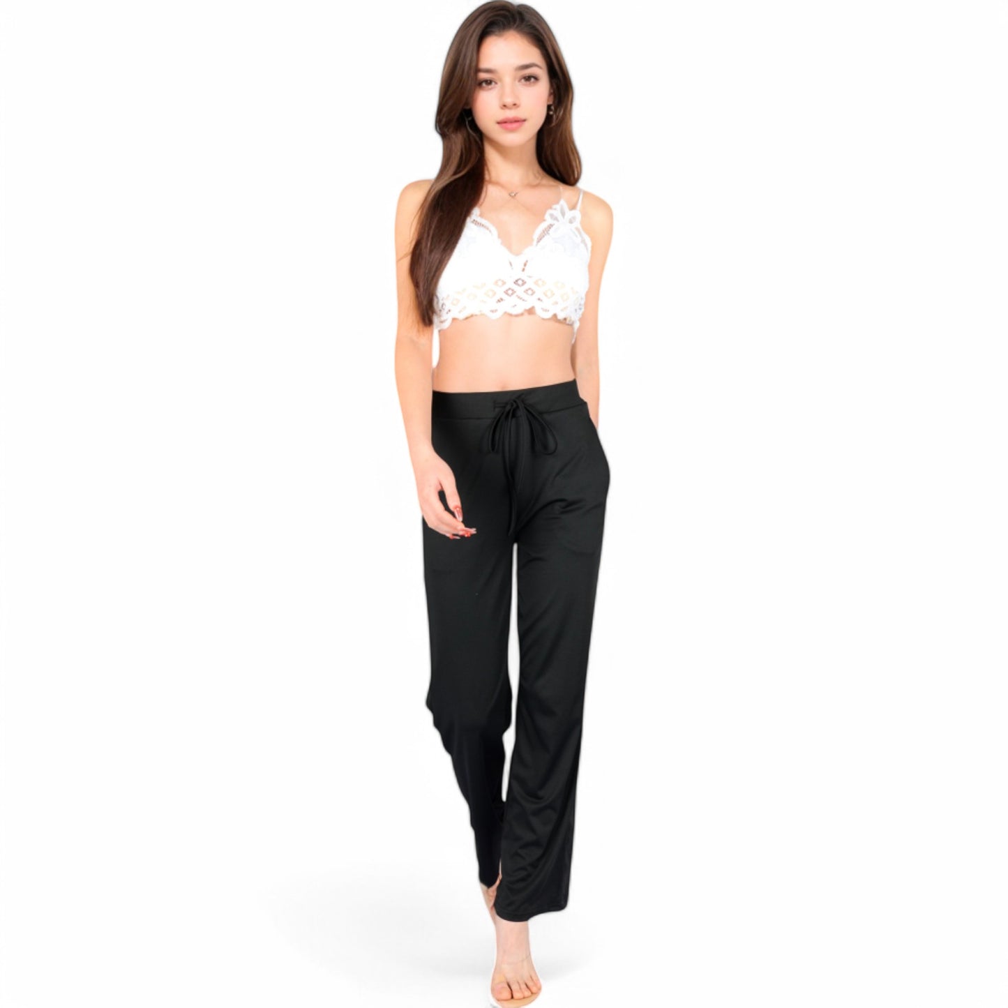 High Waist Wide Leg Lounge Pants with Drawstring