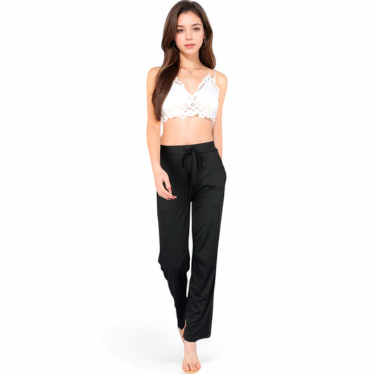 High Waist Wide Leg Lounge Pants with Drawstring