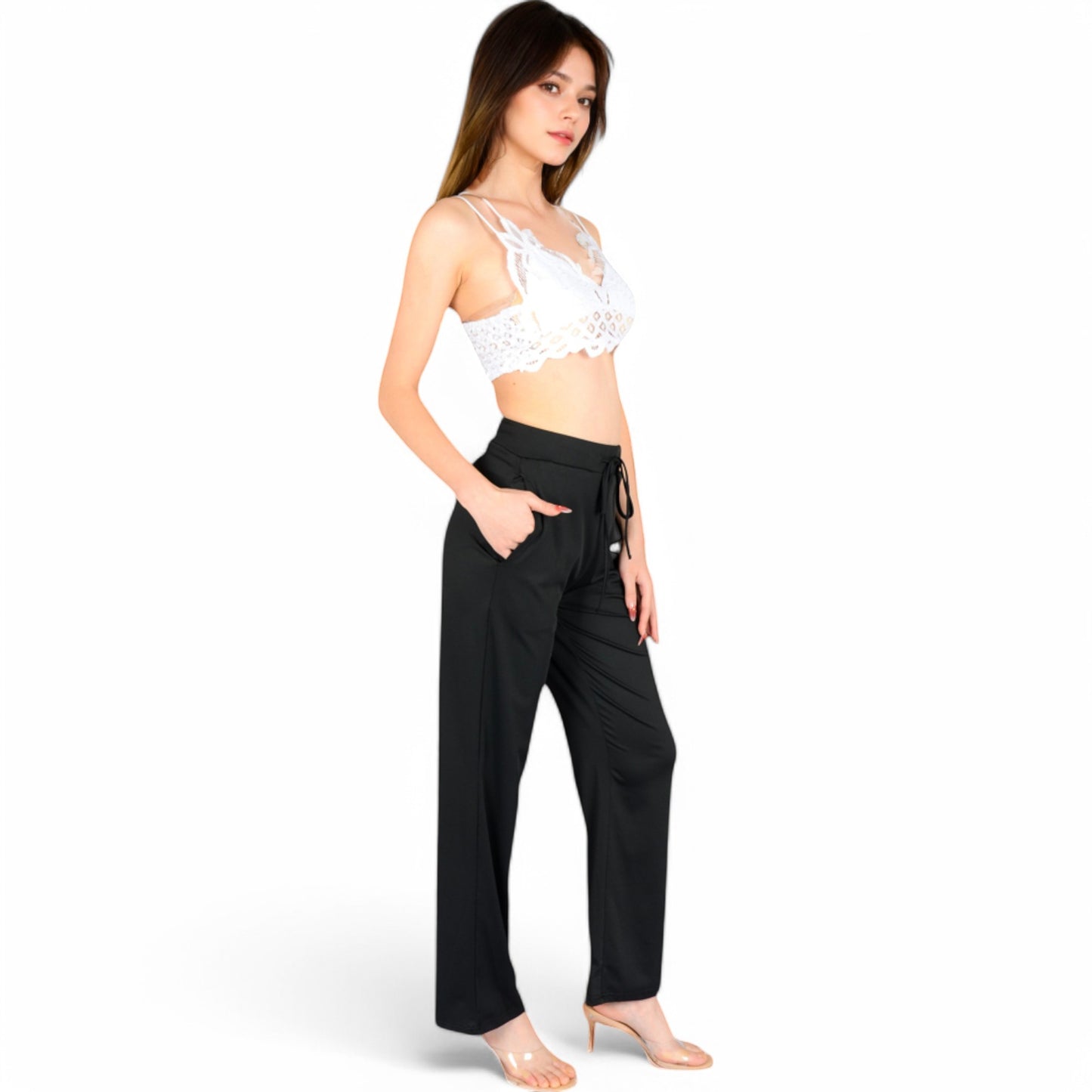 High Waist Wide Leg Lounge Pants with Drawstring