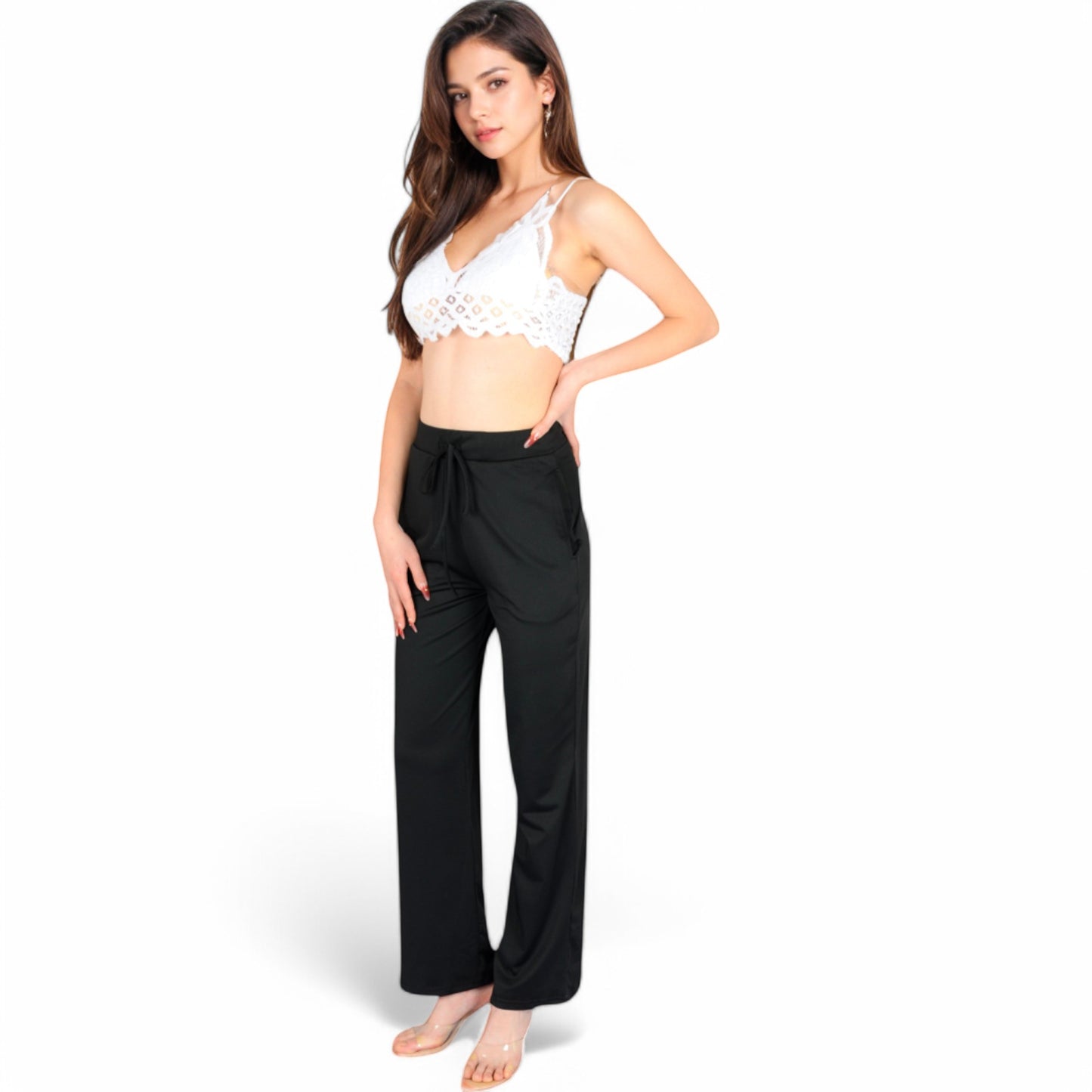 High Waist Wide Leg Lounge Pants with Drawstring