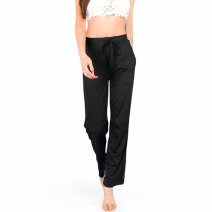 High Waist Wide Leg Lounge Pants with Drawstring
