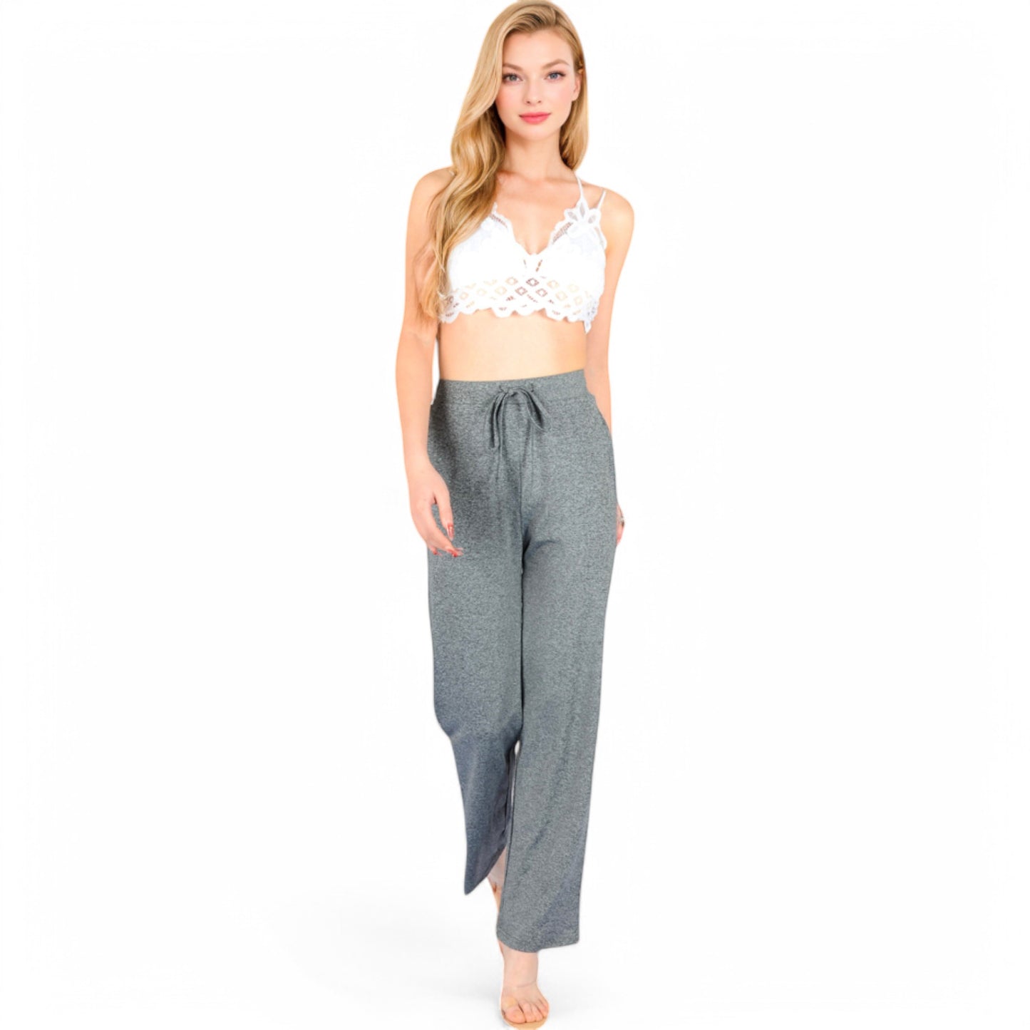 High Waist Wide Leg Lounge Pants with Drawstring