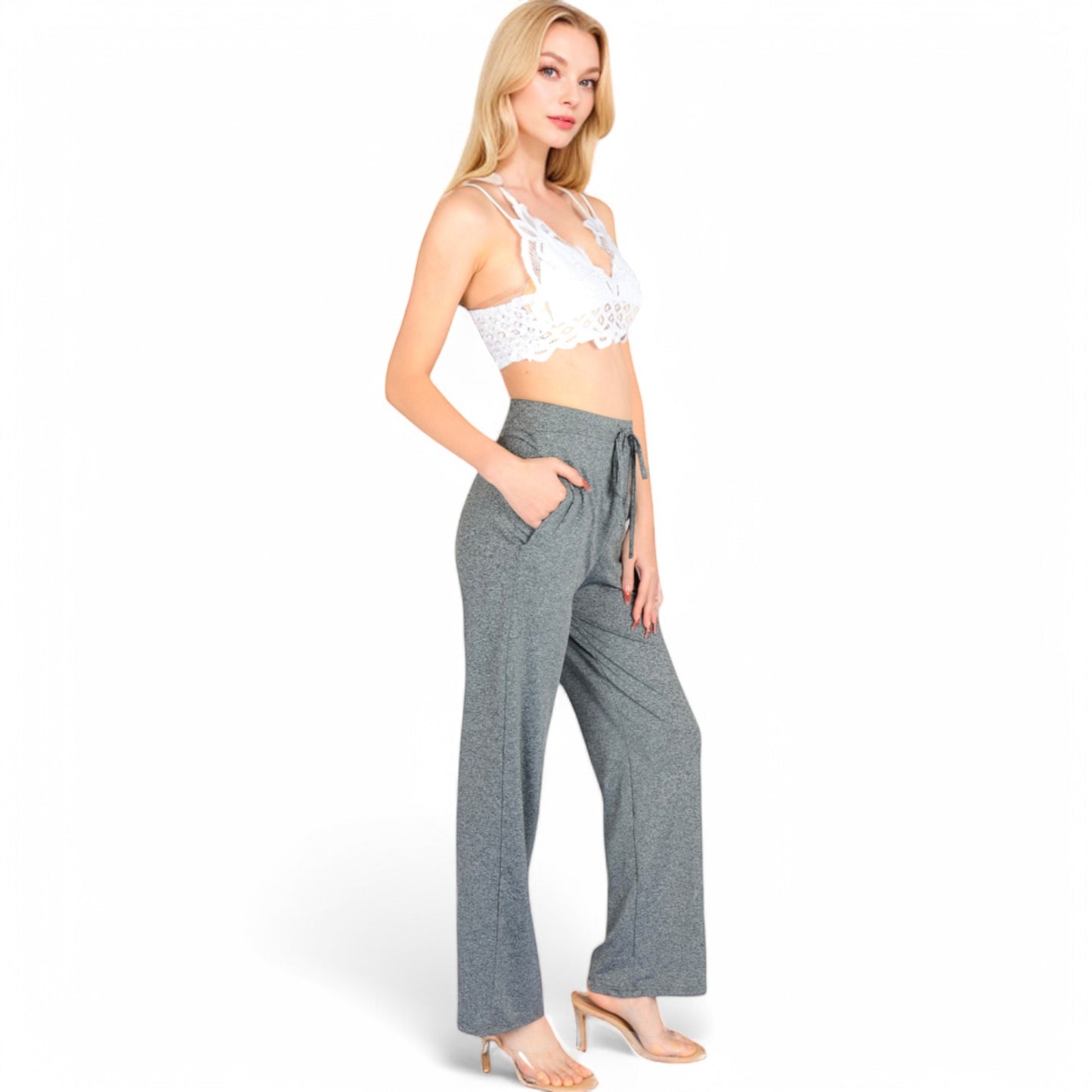 High Waist Wide Leg Lounge Pants with Drawstring