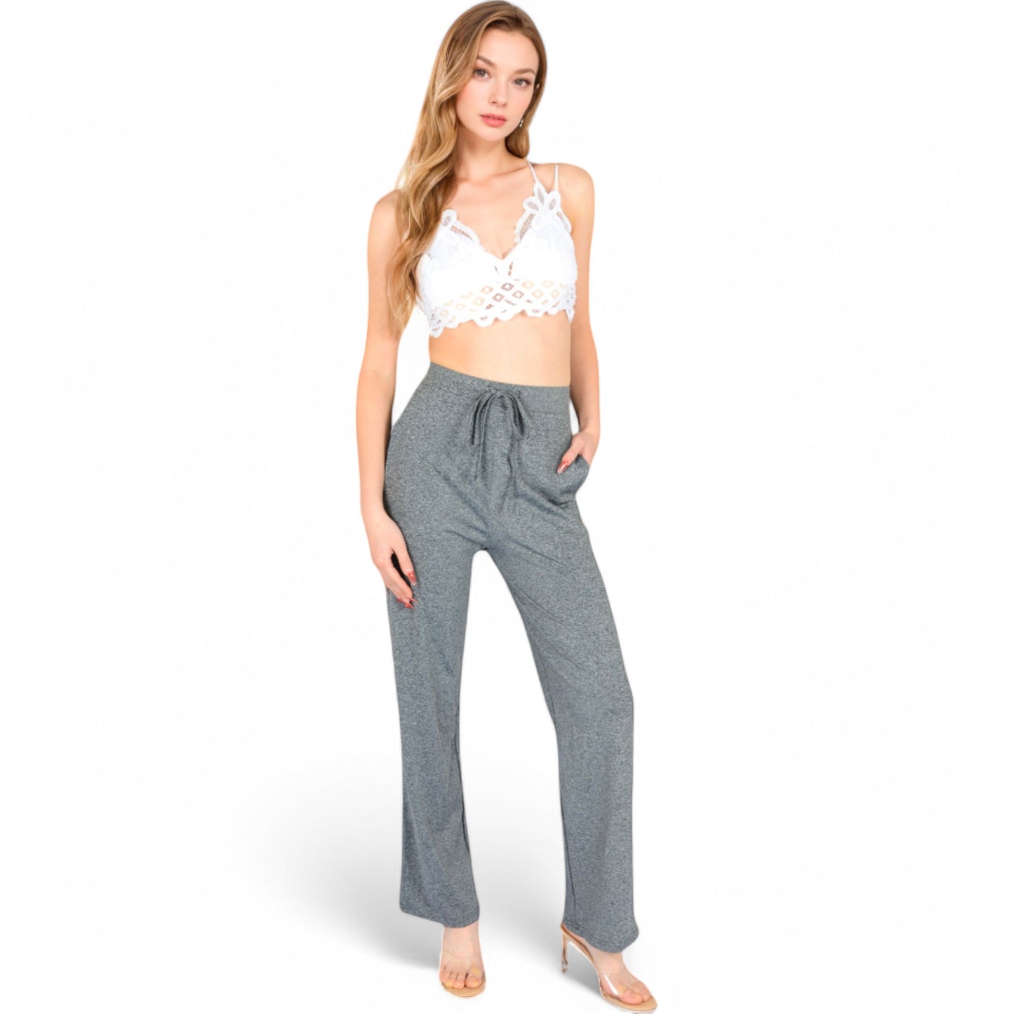 High Waist Wide Leg Lounge Pants with Drawstring
