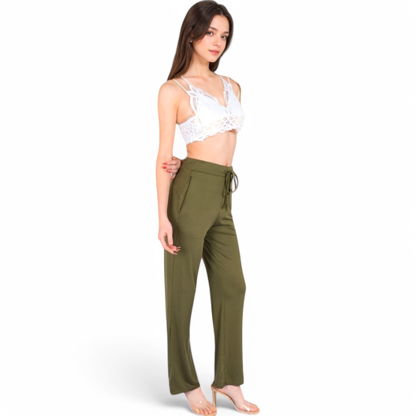 High Waist Wide Leg Lounge Pants with Drawstring