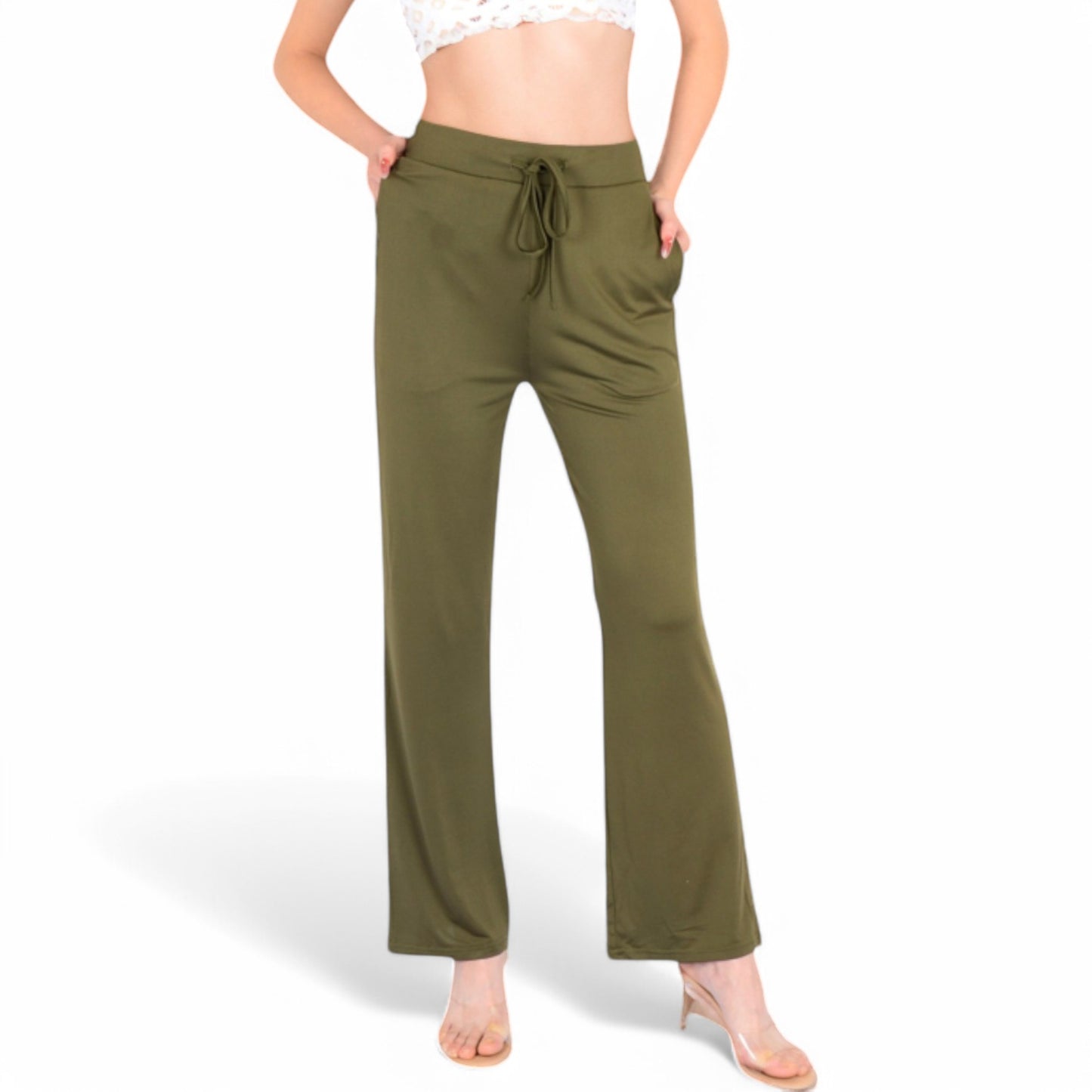 High Waist Wide Leg Lounge Pants with Drawstring