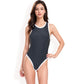 High Neck Contrast Trim One-Piece Swimsuit with High-Cut Leg