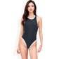 High Neck Contrast Trim One-Piece Swimsuit with High-Cut Leg