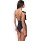 Ruffle Shoulder Deep V One-Piece Swimsuit with Belted Waist