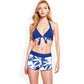 Floral Print Halter Bikini Set with High Waist Swim Shorts