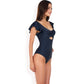 Ruffled Sleeve One-Piece Swimsuit with Twist Front and Cutout Detail