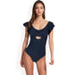 Ruffled Sleeve One-Piece Swimsuit with Twist Front and Cutout Detail