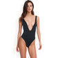Deep V-Neck One-Piece Swimsuit with Ribbed Texture and High-Cut Leg